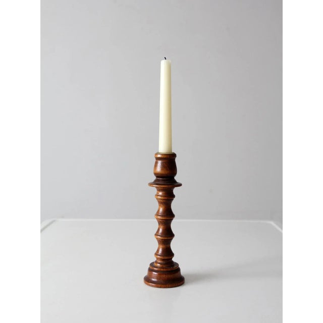 American Vintage Turned Wood Candlestick Holder For Sale - Image 3 of 9