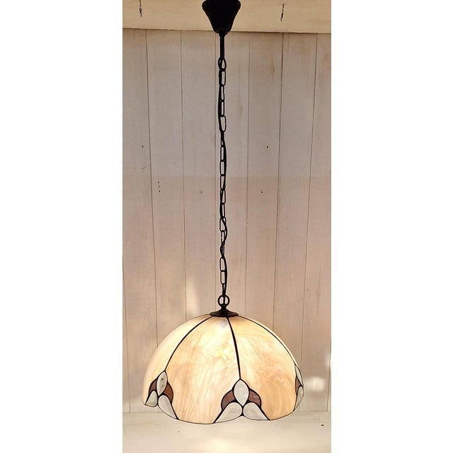 Metal Vintage Pendant Lamp with Pink Marbled Glass Shade, 1990s For Sale - Image 7 of 7