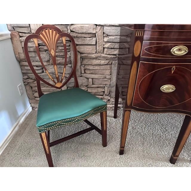 Baker Furniture Company 1990s Baker Inlaid Mahogany Norfolk Hepplewhite Dining Room Chairs For Sale - Image 4 of 17