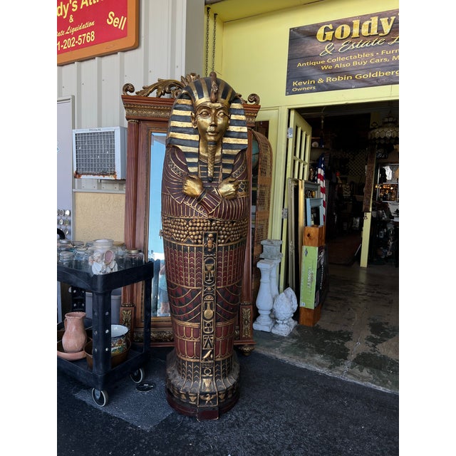 Vintage Life Size Sarcophagus Cabinet 76” Egyptian Pharaoh King Tut For Sale - Image 10 of 11