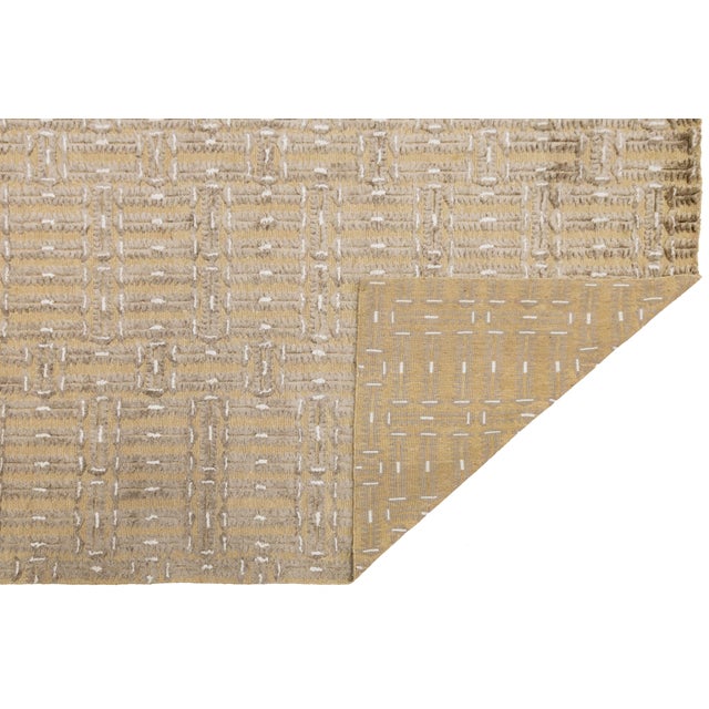 10 X 14 Contemporary Soumak Tan Wool and Jute Rug Handmade Geometric For Sale - Image 4 of 11