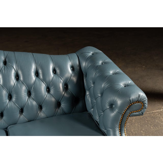 Vintage Tufted Leather Chesterfield Sofa in Blue For Sale - Image 10 of 16