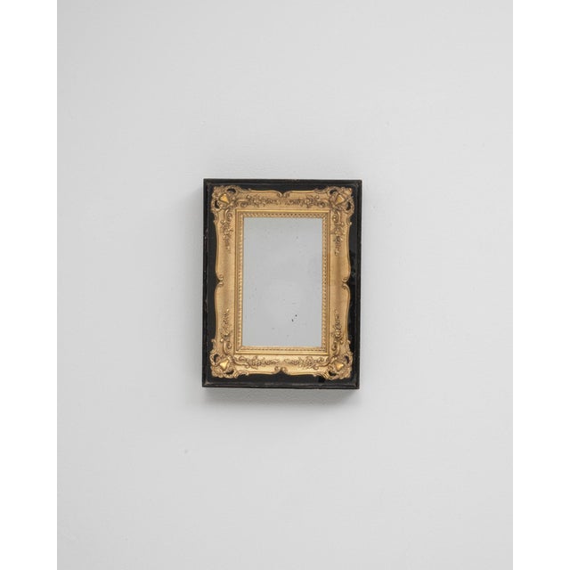 1980s French Brown Gilded Wall Mirror in Black Wooden Display Case For Sale - Image 9 of 18