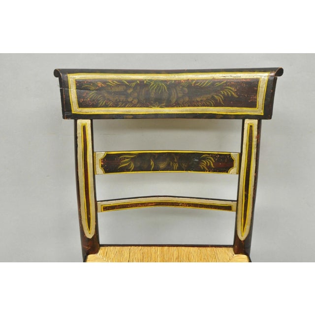 English Antique Colonial Red Hand Painted Harvest Hitchcock Rush Seat Side Chair For Sale - Image 3 of 18