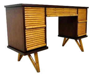Mid Century Bamboo Rattan Mahogany Desk