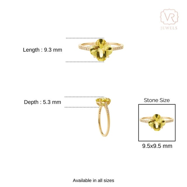 Modern Glam 2.04ct Lemon Topaz Diamond Clover Cocktail Ring in 14k Gold Size 4 For Sale - Image 11 of 14