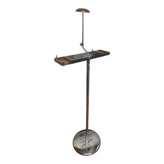 Vintage Chrome Butler Valet, Polished Steel Walnut Accents For Sale