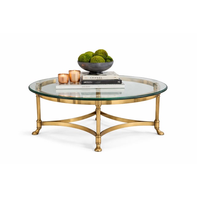 Metal Labarge Hollywood Regency Brass and Glass Hooved Feet Cocktail Table, Circa 1960s For Sale - Image 7 of 13