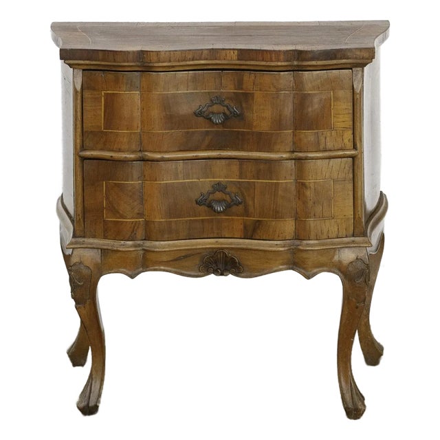 Vintage Italian Walnut Veneer Bedside Nightstand For Sale