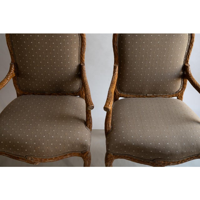 Early 20th Century Pair Walnut French Louis XV Style Faux Bois Chairs For Sale In Monterey, CA - Image 6 of 13