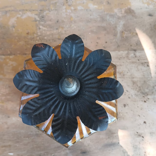 Art Deco 1930s Porch Light Fixture Cover Amber Glass For Sale - Image 3 of 3