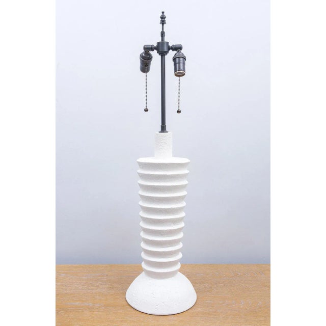 Pair of Bespoke Plaster Luc Lamps. One pair is currently available. Lampshades are not included. Please note that these...