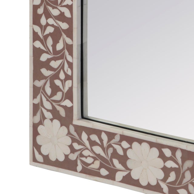 Spritely Home Accent Furniture Vivienne 16 in. W x 24 in. H Rectangular Bone Inlay Horizontal or Vertical Hanging Accent Wall Mirror, Rose Bone For Sale - Image 4 of 6