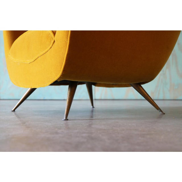 1950s Henry Glass Lounge Chair Brass Legs Gold Mohair Mid Century Modern For Sale - Image 11 of 13