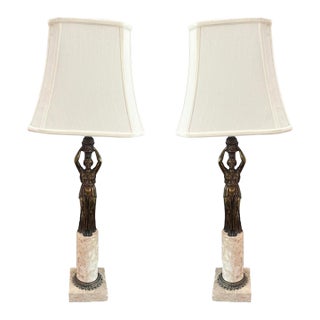 19th Century Bronze Figure Table Lamps - a Pair For Sale