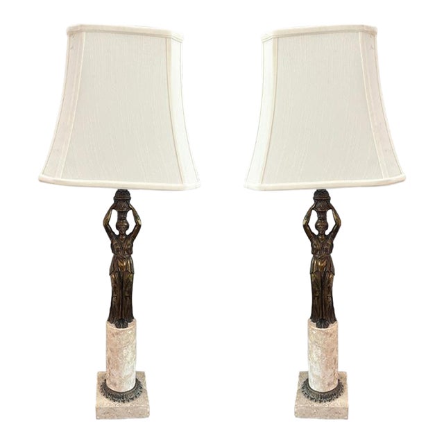 19th Century Bronze Figure Table Lamps - a Pair For Sale