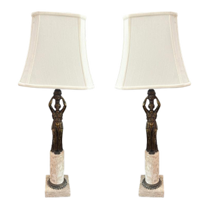 19th Century Bronze Figure Table Lamps - a Pair
