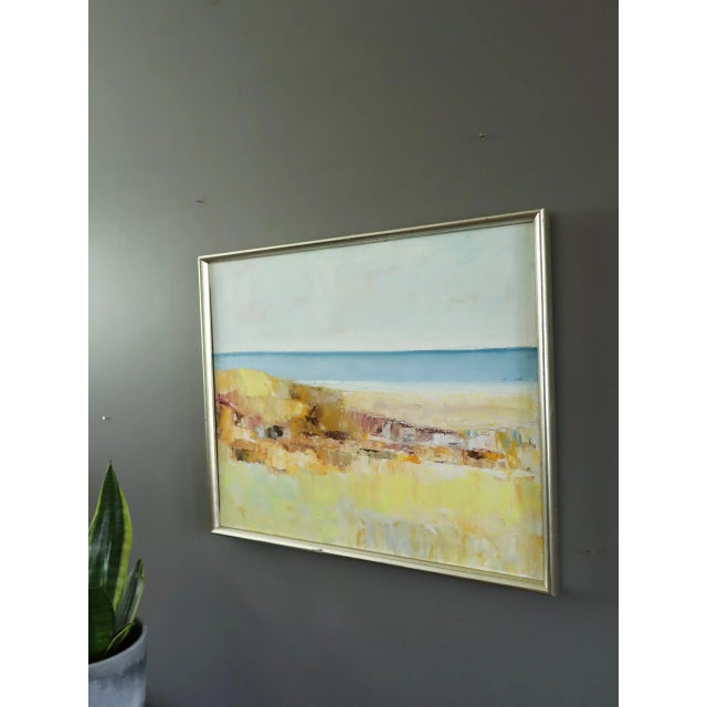 Mid-Century Modern 'Shoreline Light' Vintage Original Swedish Abstract Coastal Landscape Oil Painting, Framed For Sale - Image 6 of 12