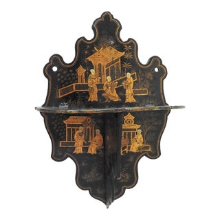 Small Antique Paper Mache Chinoiserie Folding Shelf Bracket For Sale