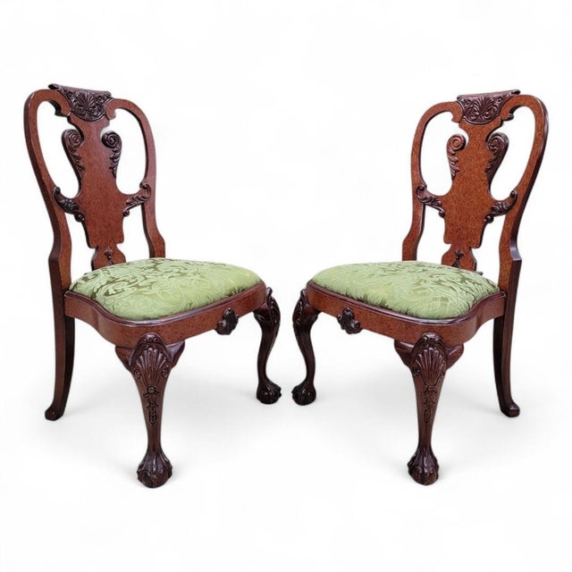Wood Vintage Queen Anne Style Carved Mahogany Dining Chairs - Set of 12 For Sale - Image 7 of 8