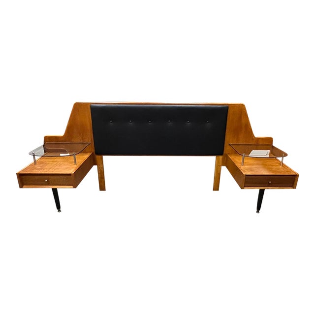 Mid Century Modern Tiger Oak Headboard W/ Nightstands by GPlan C.1950