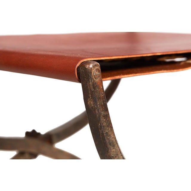 Antique Pair of Wrought-Iron and Leather Savonarola Chairs, Early 20th Century For Sale - Image 13 of 18