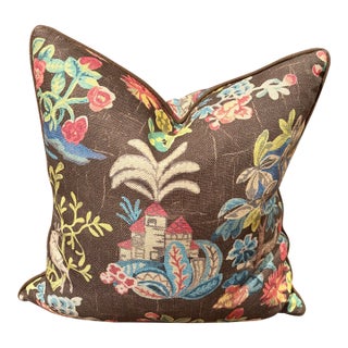 Pair of Custom Pillows With Down Inserts Charming Multi Color Linen Fabric For Sale