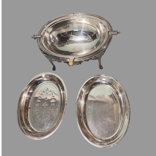 Victorian Antique Victorian Silverplate Serving Dish Rotating Lid With Liners For Sale - Image 3 of 10