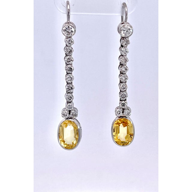 Yellow Certified Ceylon No Heat Yellow Sapphire Diamond Drop Earrings - 2 Pieces For Sale - Image 8 of 12