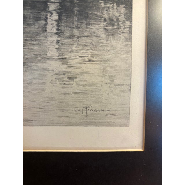 Elegant original etching by American artist, James Fagan from the early 1900's in a beautiful wooden frame. The...