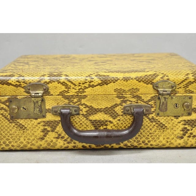 Vintage Mid Century Modern Faux Python Snakeskin Travel Toiletry Case Suitcase For Sale - Image 4 of 16