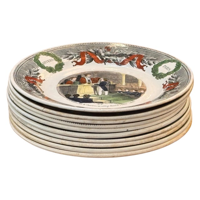 Set of ten French porcelain plates by Creil et Montereau, dating to the mid-19th century and featuring transfer-printed...