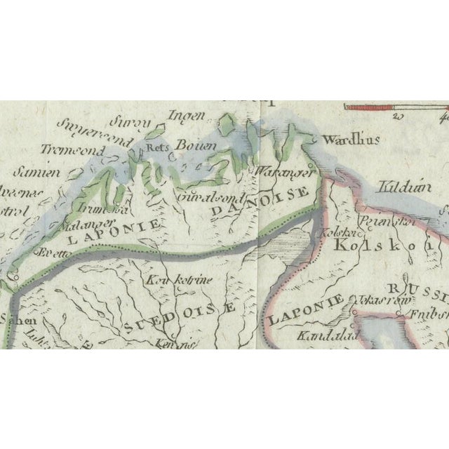 Cream Antique Scandinavian Map of Sweden & Norway from Robert de Vaugondy, 1750s For Sale - Image 8 of 9