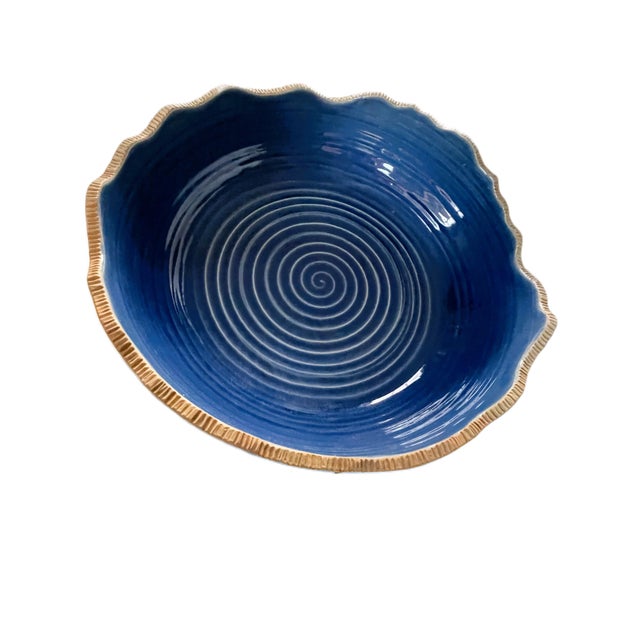 Contemporary Thai Rustic Blue Wood-Ash Glazed Pottery Bowl For Sale - Image 4 of 10