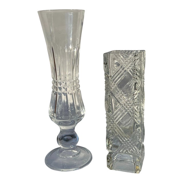 1970s Crystal Vases - A Pair For Sale