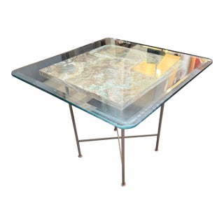 Green Onyx + Steel Side Table For Sale