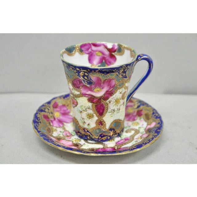 Antique Victorian Teacup & Saucer Cobalt Blue & Roses W/ Draped Gold Trim For Sale - Image 16 of 16
