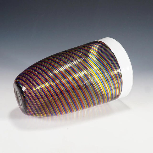 Large Filigrana Art Glass Vase with Multicoloured Bands from Cenedese For Sale - Image 6 of 9