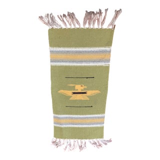 Vintage Chimayo Long Thunderbird Lime Green Geometric Weaving For Sale