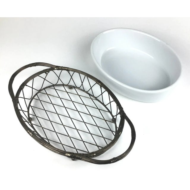 1960s Vintage 1960s Silver Wire and White Ceramic Casserole Set For Sale - Image 5 of 12