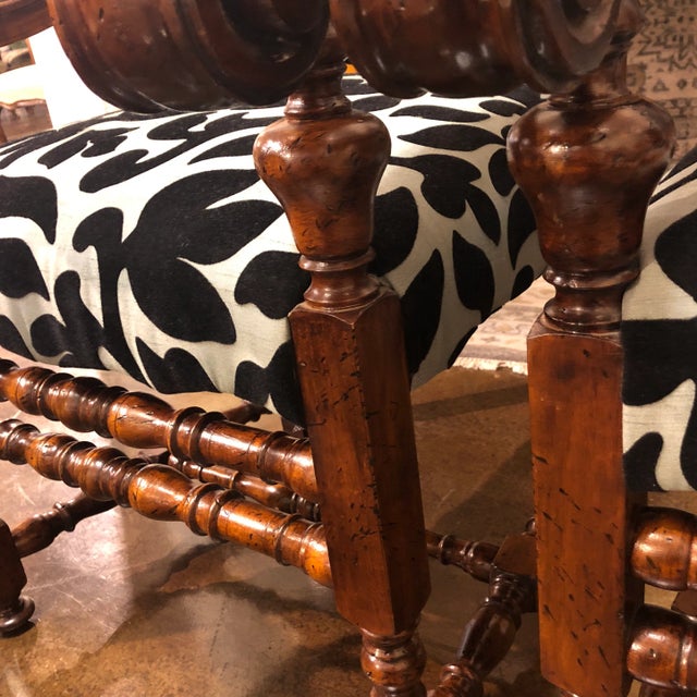 Gray 1990s Pair of Traditional Italian Walnut Louis XIII Style Arm Chairs For Sale - Image 8 of 13