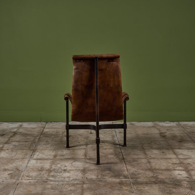 Brown Patinated Jean-Paul Rykaert Leather Sling Chair For Sale - Image 8 of 18
