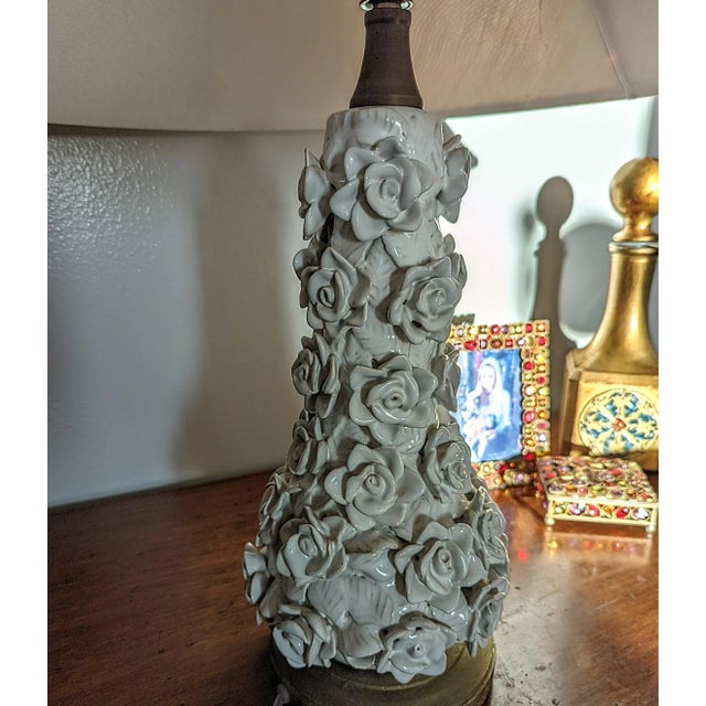 French Vintage Floral Porcelain Lamp For Sale - Image 3 of 5