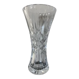 Vintage Waterford Lismore Crystal Glass Etched Vase With Flared Top in Art Deco Style
