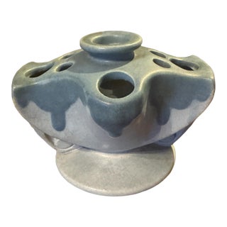 Vintage Roseville Carnelian Art Pottery Flower Frog Candlestick Handled Vase For Sale