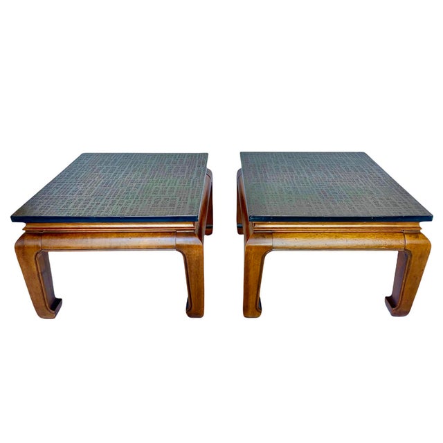 Vintage Ming Coffee Tables With Etched Stone Tops - a Pair For Sale In Atlanta - Image 6 of 6