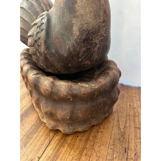 Brown Monumental Carved Wood Antique Rooster or Hen in a Nest Centerpiece For Sale - Image 8 of 16