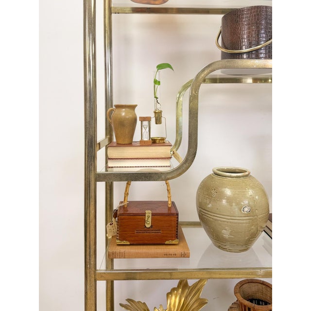 Brass Vintage Milo Baughman Style Brass Tone Etagere Shelf Vintage Hollywood Regency For Sale - Image 8 of 17