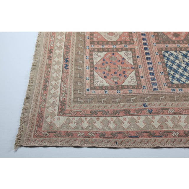 1990s Vintage Handwoven Embroidered Kilim With Geometric Panels - 6' 5'' X 9' 3'' For Sale - Image 4 of 15