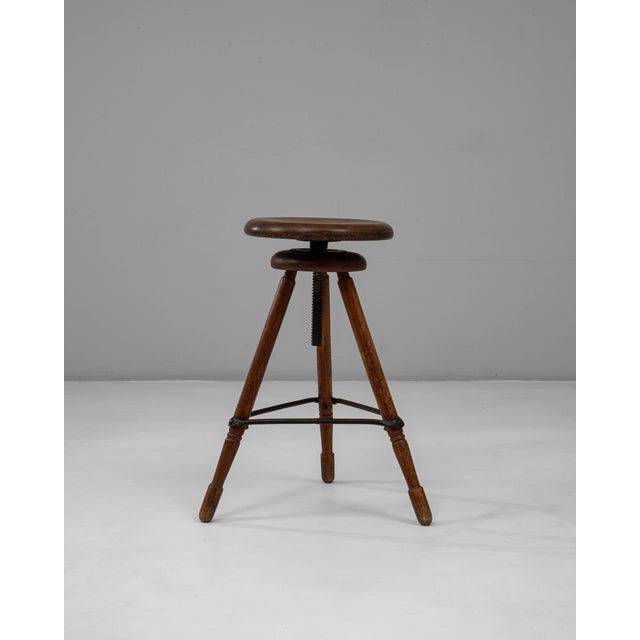 Wood 1920s French Adjustable Swivel Stool With Tripod Base For Sale - Image 7 of 18